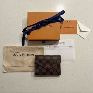 Authentic Louis Vuitton Victorine Wallet Damier Ebene Red - Discontinued!